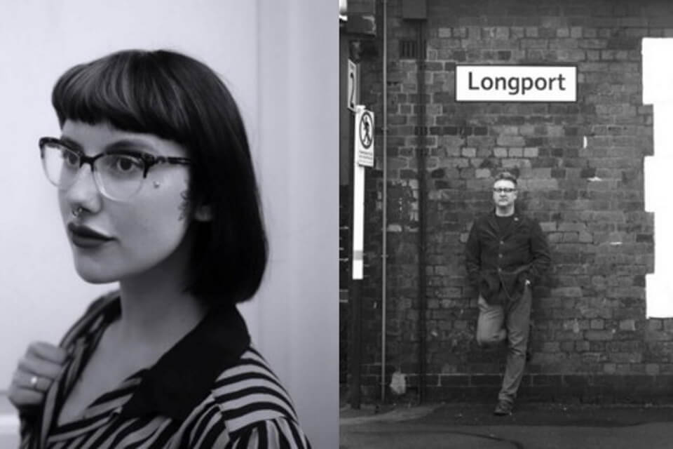 Black and white photographic portraits of Scarlet Ward and Nick Degg